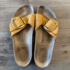 Birkenstock Yellow Sandals with Gold Buckle 38